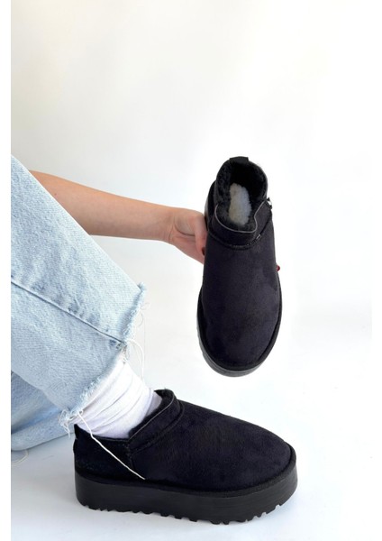 Siyah Süet Kürklü Kadın Düz Bootie fiyatları