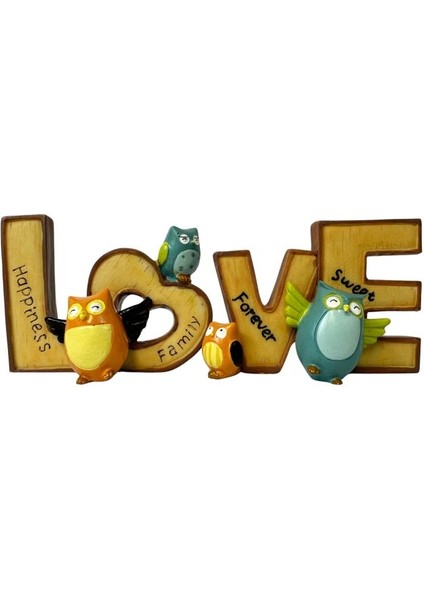 7970 Love Yazılı Baykuş Figürlü Biblo - 2’li Set
