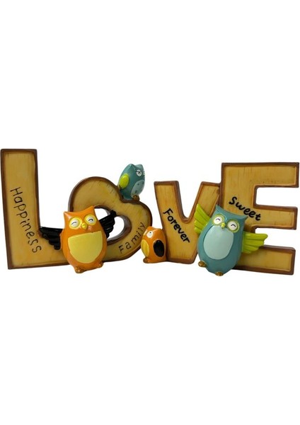 7970 Love Yazılı Baykuş Figürlü Biblo - 2’li Set