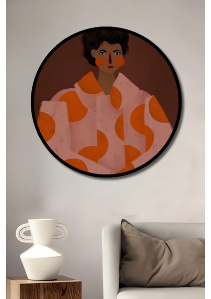 Dekoratif Ahşap Yuvarlak Çerçeve Görünümlü Tablo Turuncu Daireler