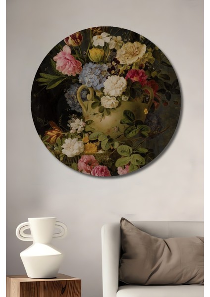 Dekoratif Ahşap Yuvarlak Tablo Çiçek Buketi
