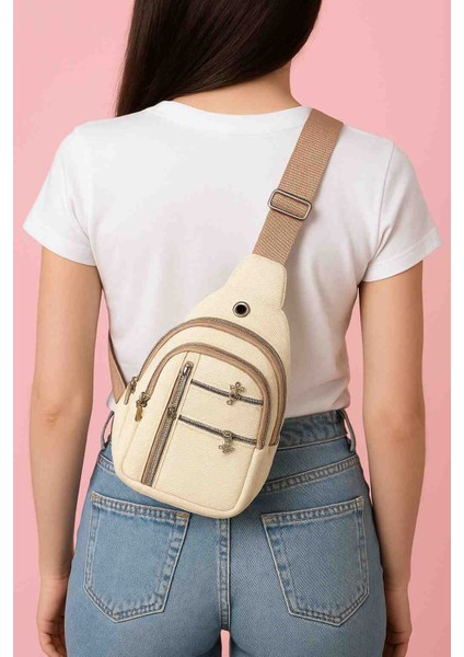 Krem Renk Kanvas Mini Sırt Çantası