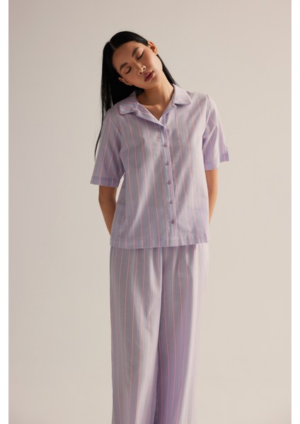 Kadın Dokuma Kısa Kollu Gömlek Pijama Üstü modelleri