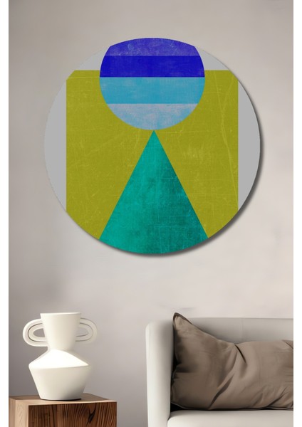 Dekoratif Ahşap Yuvarlak Tablo Geometrik Renkler Harmoni