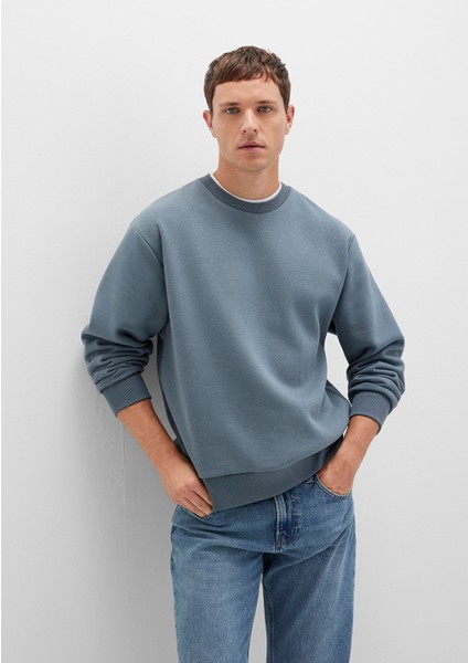 Bisiklet Yaka Mavi Basic Sweatshirt 0S10276-80889