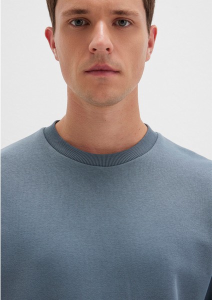 Bisiklet Yaka Mavi Basic Sweatshirt 0S10276-80889