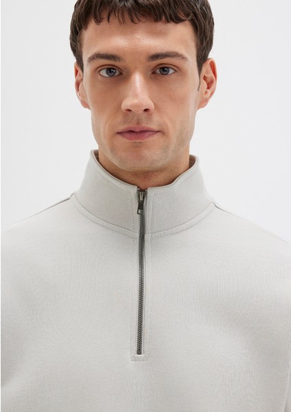 Yarı Fermuarlı Gri Basic Sweatshirt 0S10419-70074