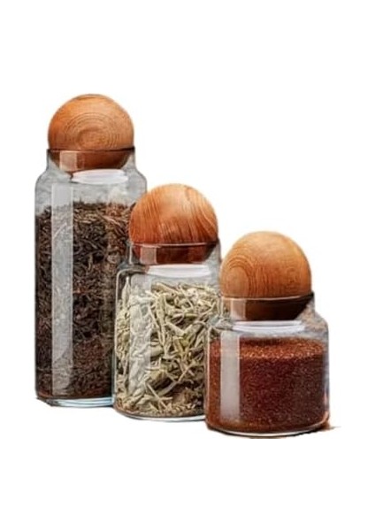 3’lü Ahşap Kapaklı Cam Saklama Kavanoz Seti – Modern Küre Kapak Tasarımıyla Kuruyemiş, Kahve, Şeker ve Depolama fiyatları