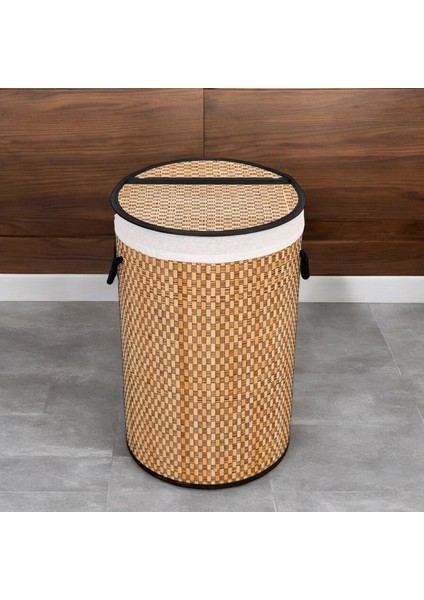 El Yapımı Hasır Katlanır Çamaşır Sepeti Yuvarlak 55 Litre (35CM*35CM*61CM), Malzemeden Üretilmiş Çamaşırlık ( )