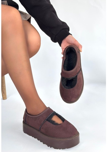 Kahverengi Süet Kürklü Kadın Düz Bootie fiyatları