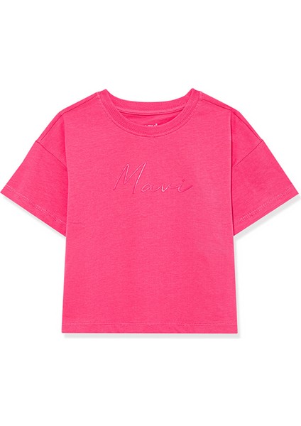 Mavi Logo Baskılı Pembe Crop Tişört 7610181-71111