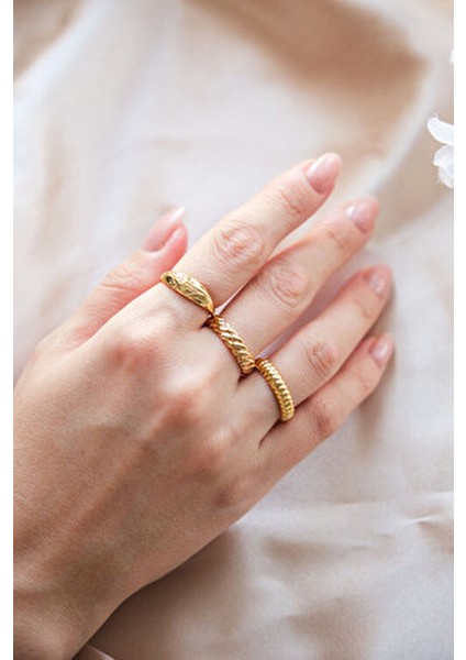 Kadın 3'lü Altın Yüzük Seti 14 Ayar Şık Tasarım ile Günlük Kullanım İçin modelleri