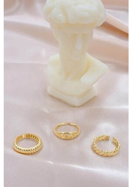 Kadın 3'lü Altın Yüzük Seti 14 Ayar Şık Tasarım ile Günlük Kullanım İçin fırsatları