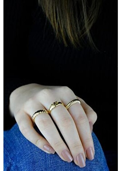 Kadın 3'lü Altın Yüzük Seti 14 Ayar Şık Tasarım ile Günlük Kullanım İçin indirimleri