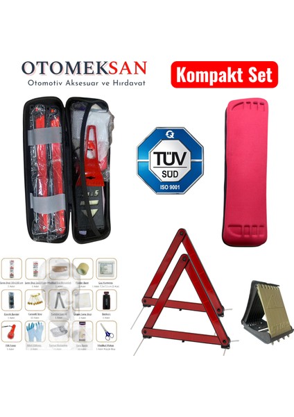 Eva Çantalı Trafik Seti – 2 Reflektör + Teker Takozu + Cam Kazıyıcı