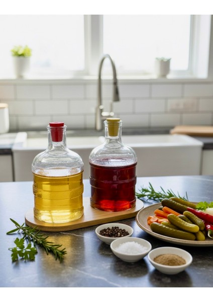 Cam Damacana Şeklinde Yağdanlık 2’li Set – 500 cc Şık Tasarım Yağlık (Zeytinyağı, Sirke, Ayçiçek Yağı)