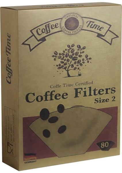 Time Sertifikalı Filtre Kahve Kağıdı Coffee Filters 1/2 2 Numara 80'li Paket