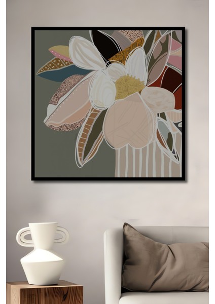 Dekoratif Ahşap Dikdörtgen Tablo Soyut Çiçekler Çerçeve Görünümlü