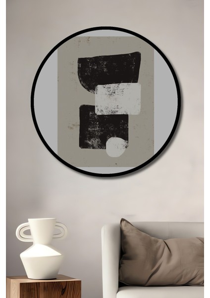 Dekoratif Ahşap Yuvarlak Çerçeve Görünümlü Tablo Soyut Sanat 1
