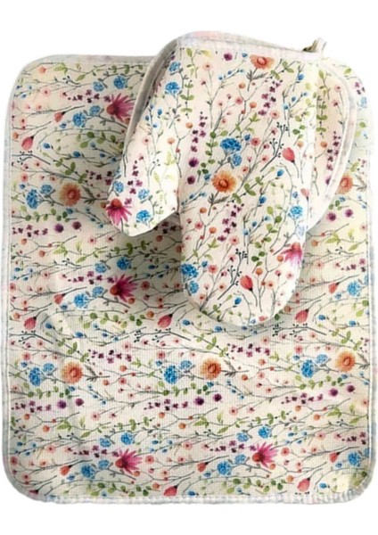 Soft Çiçekli Eldiven ve 2'li Tutaç Seti - Renkli modelleri