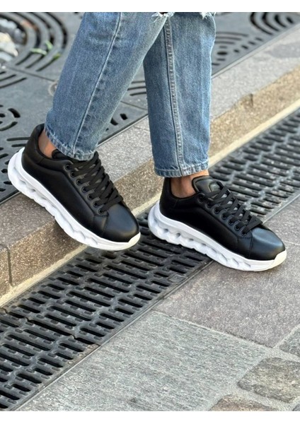 Bağcıklı Erkek Spor Ayakkabı Siyah (Beyaz Taban)
