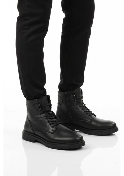 Siyah Içi Polarlı Fermuarlı Bağcıklı Erkek Bot