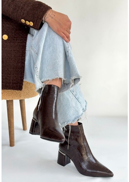 Kahverengi Kadın Topuklu Bot