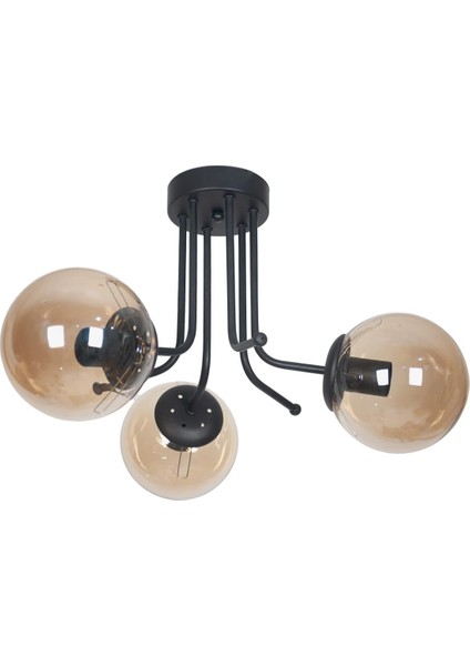 Avize Daisy Lüks Modern Tasarım Plafonyer Siyah Renk Bal Camlı Salon - Mutfak - Yatak Odası 3 Lü Avize