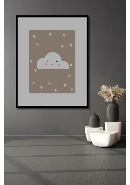 Dekoratif Ahşap Dikdörtgen Tablo Uyuyan Bulut Çerçeve Görünümlü