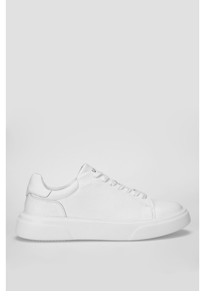 Beyaz Hakiki Deri Bağcıklı Erkek Sneaker