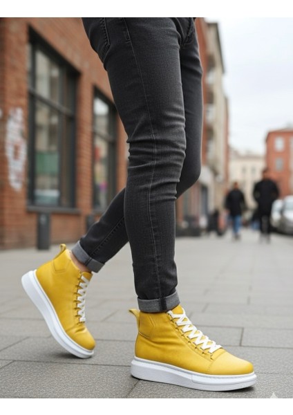 Bağcıklı Erkek Sneaker Bot Sarı (Beyaz Taban)