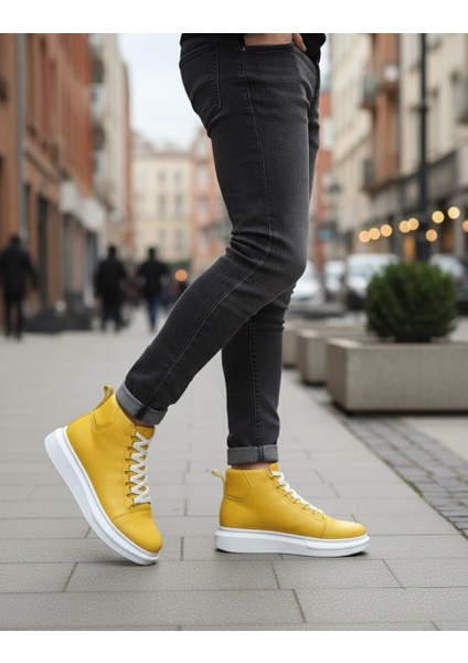 Bağcıklı Erkek Sneaker Bot Sarı (Beyaz Taban) fiyatları