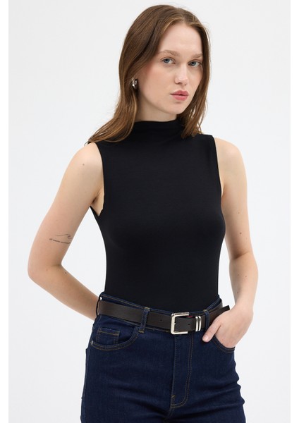 Siyah Kadın Kolsuz Yüksek Yaka Body 8155A fiyatları