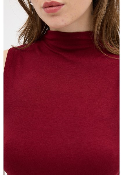 Bordo Kadın Kolsuz Yüksek Yaka Body 8155A indirimleri