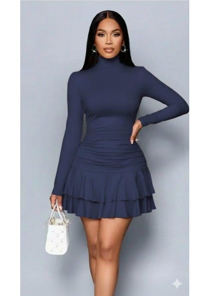 Kadın Uzun Kollu Balıkçı Yaka Mini Fırfırlı Sandy Elbise fiyatları