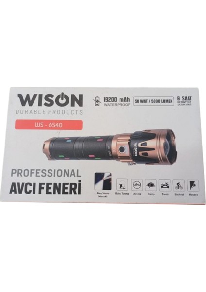 WS-6540 Profesyonel Yakıcı Özellikli El Feneri | 50W – 5000 Lümen – 19200 Mah – Zoomlu & Type-C Şarjlı