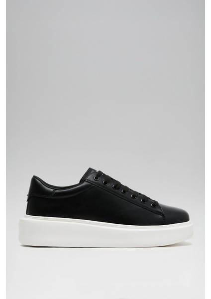 Siyah Hakiki Deri Bağcıklı Erkek Sneaker