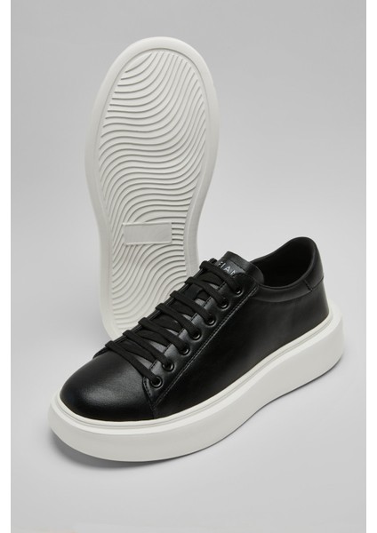 Siyah Hakiki Deri Bağcıklı Erkek Sneaker fırsatları