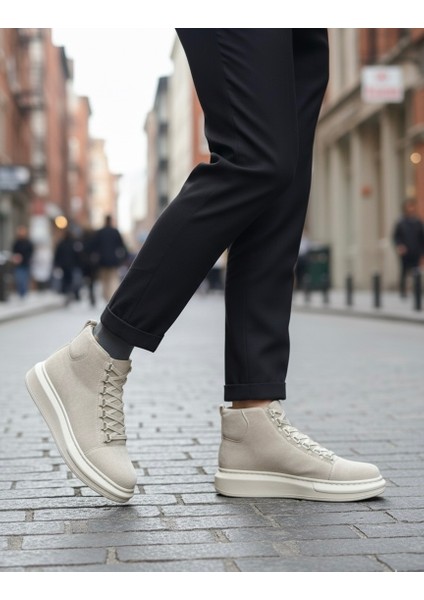 Bağcıklı Erkek Sneaker Bot Bej Süet (Bej Taban)