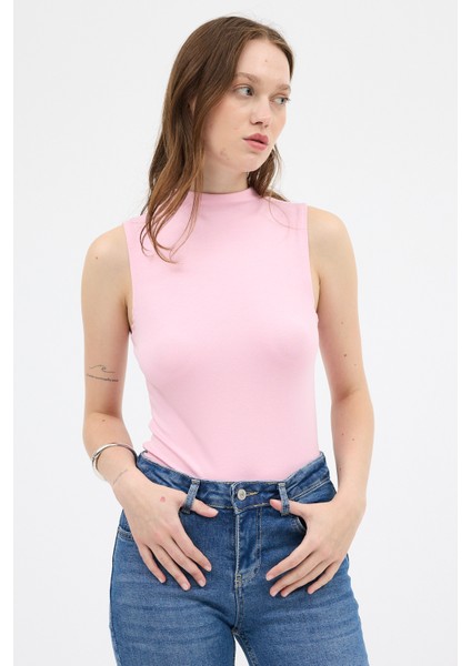 Pembe Kadın Kolsuz Yüksek Yaka Body 8155A fiyatları