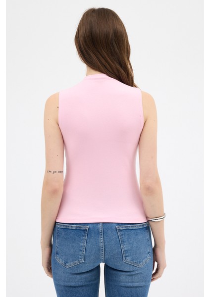 Pembe Kadın Kolsuz Yüksek Yaka Body 8155A