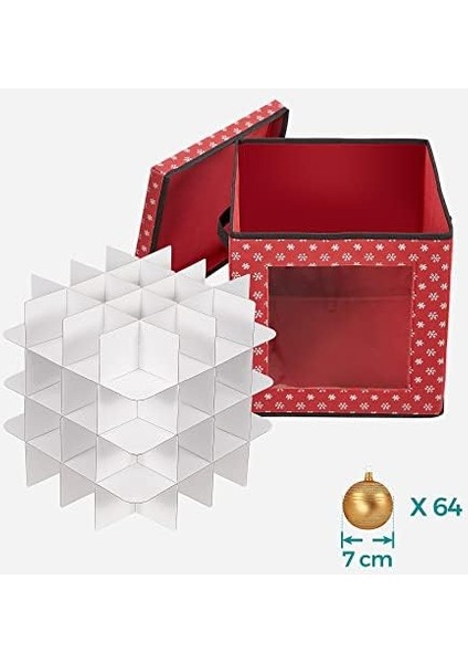Saklama Kutuları, 3'lü Set, Katlanır Kutular, Kutu Başına 64 Küçük Bölme, Esnek Ayırma Duvarları, 30,5 x 30,5 x 30,5 Cm, Kırmızı, Kar Tanesi Desenli RFB029R01 modelleri