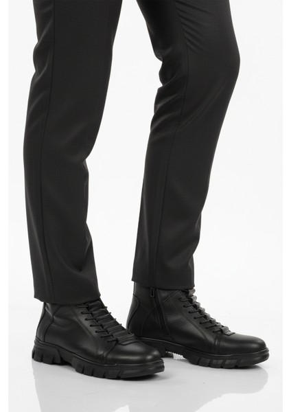 Siyah Içi Polarlı Fermuarlı Erkek Bot