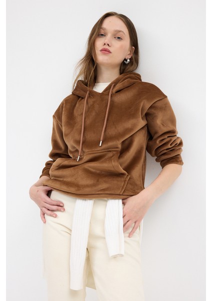 Taba Kadın Peluş Kanguru Cepli Kapüşonlu Sweatshirt 3061A fiyatları