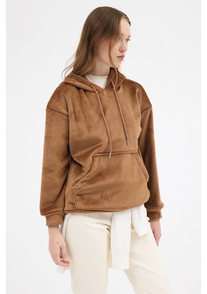 Taba Kadın Peluş Kanguru Cepli Kapüşonlu Sweatshirt 3061A modelleri