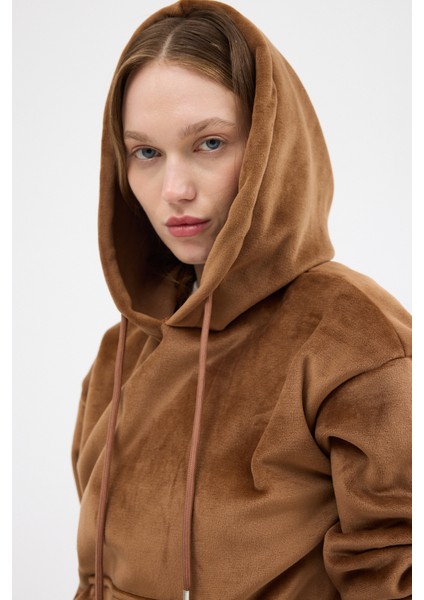 Taba Kadın Peluş Kanguru Cepli Kapüşonlu Sweatshirt 3061A indirimleri