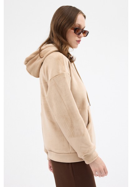 Vizon Kadın Peluş Kanguru Cepli Kapüşonlu Sweatshirt 3061A modelleri