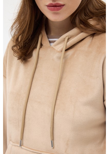 Vizon Kadın Peluş Kanguru Cepli Kapüşonlu Sweatshirt 3061A indirimleri