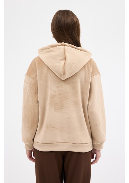 Vizon Kadın Peluş Kanguru Cepli Kapüşonlu Sweatshirt 3061A
