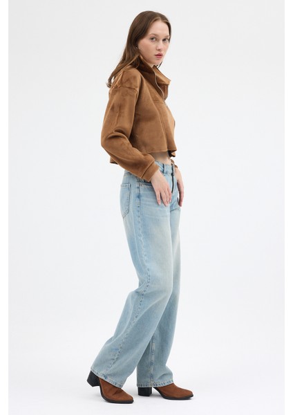 Taba Kadın Peluş Yarım Fermuarlı Crop Sweatshirt 3056A fırsatları